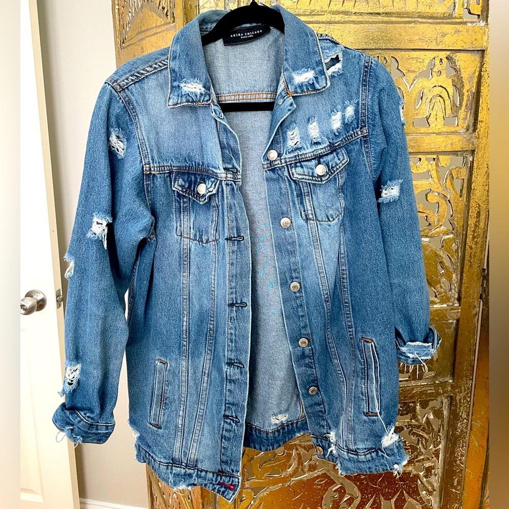 Distressed Denim Jacket (mid-length) - one size